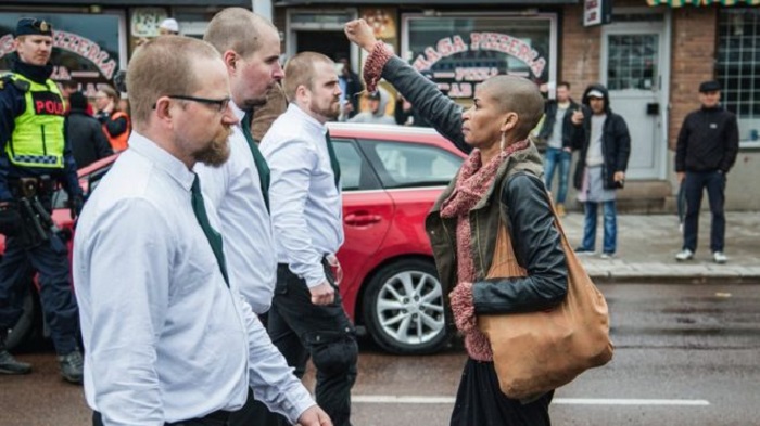Photo of woman defying neo-Nazi march in Sweden goes viral